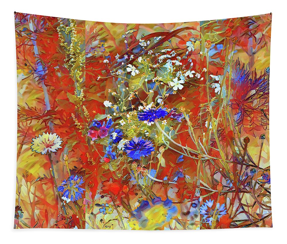 Flower Meadow Tapestry featuring the painting Flower meadow with cornflowers Impressionism by Patricia Piotrak