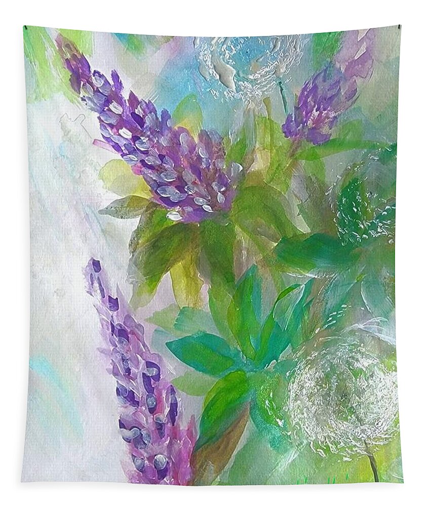 Lupine Tapestry featuring the painting Flowering Weeds and Lupine Painting by Lisa Kaiser