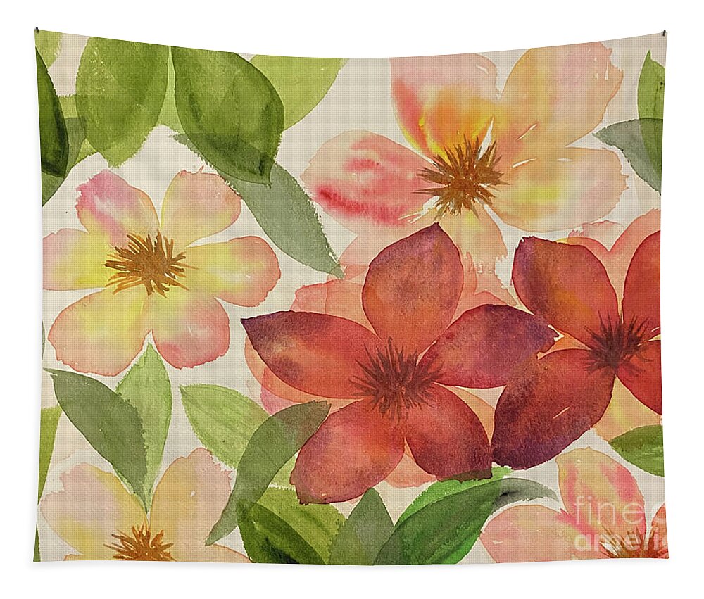 Flower Tapestry featuring the painting Flowers and Leaves by Lisa Neuman