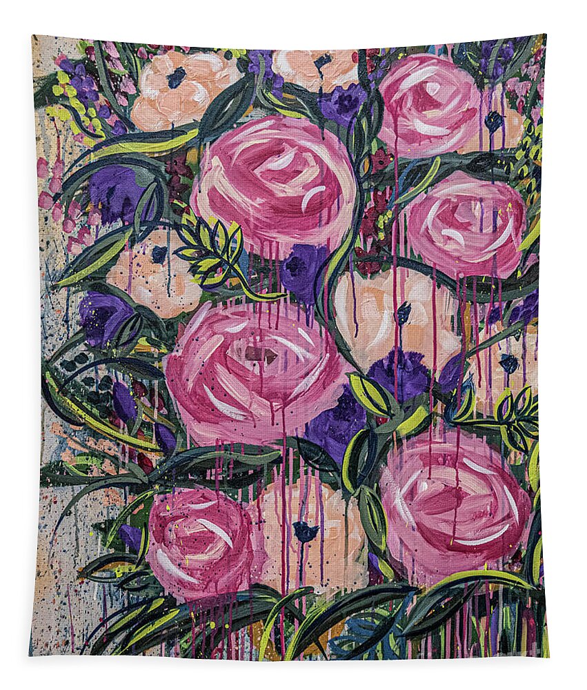Abstract Flowers Tapestry featuring the painting Flowers for You by Amanda Armstrong