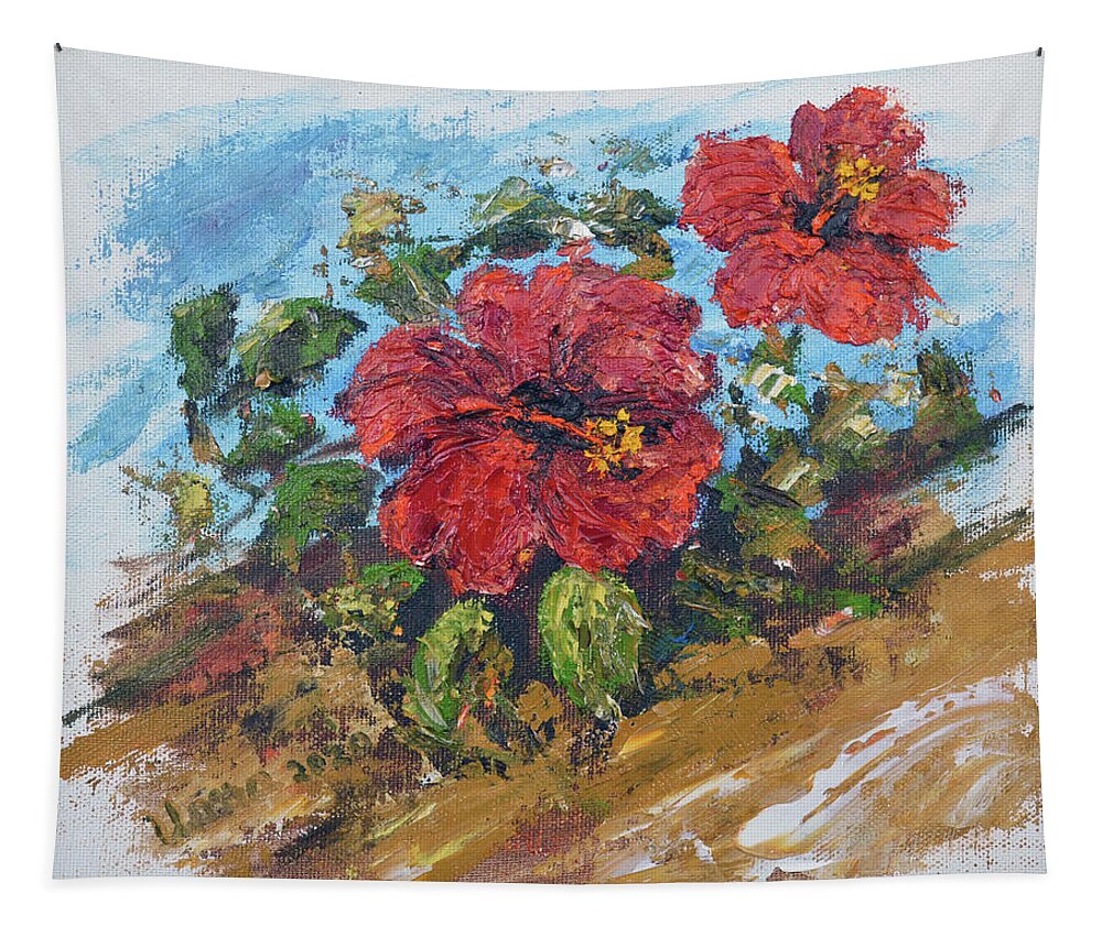 Flowers Tapestry featuring the painting Flowers from my garden 4 by Uma Krishnamoorthy