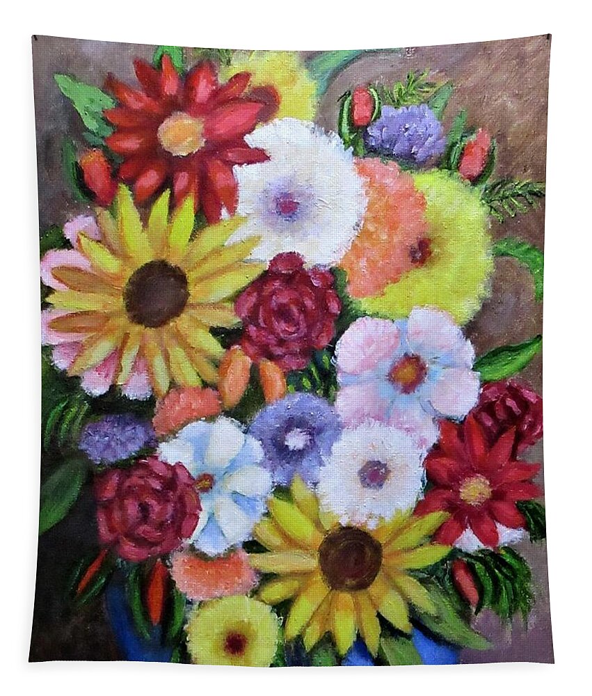 Floral Tapestry featuring the painting Flowers by Gregory Dorosh