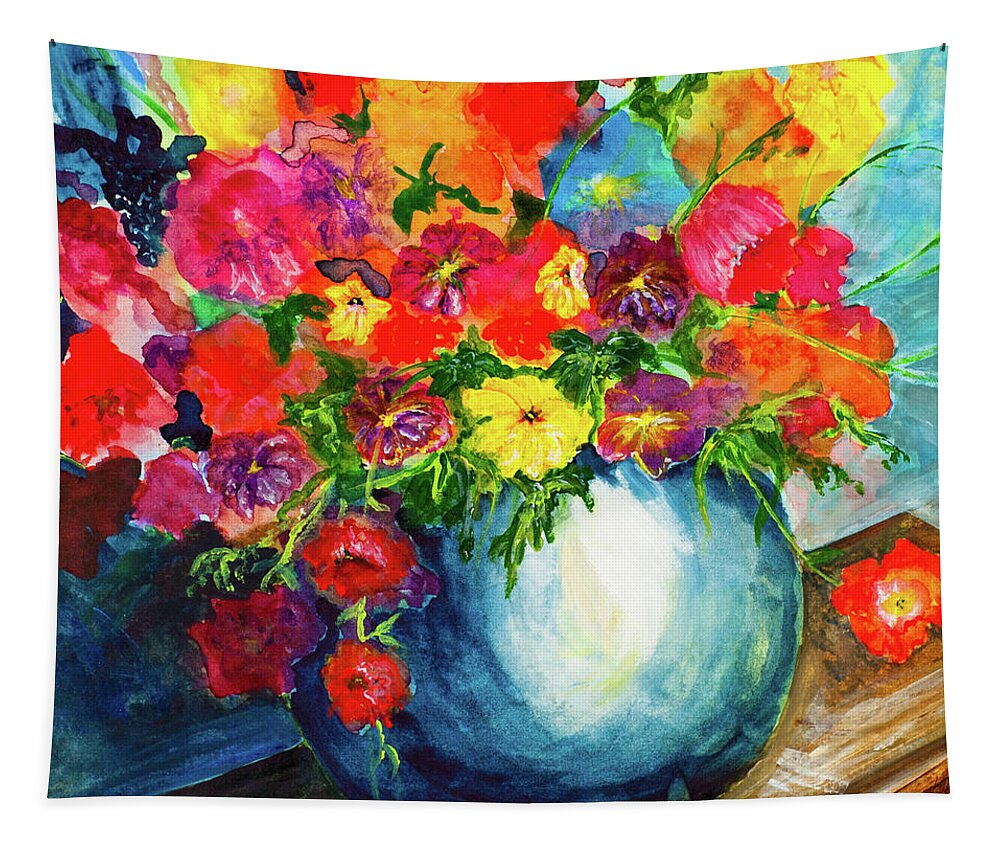 Acrylic Tapestry featuring the painting Flowers in Blue Bowl by Lee Beuther