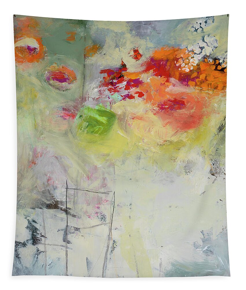 Abstract Art Tapestry featuring the painting Flowers in Fog by Jane Davies