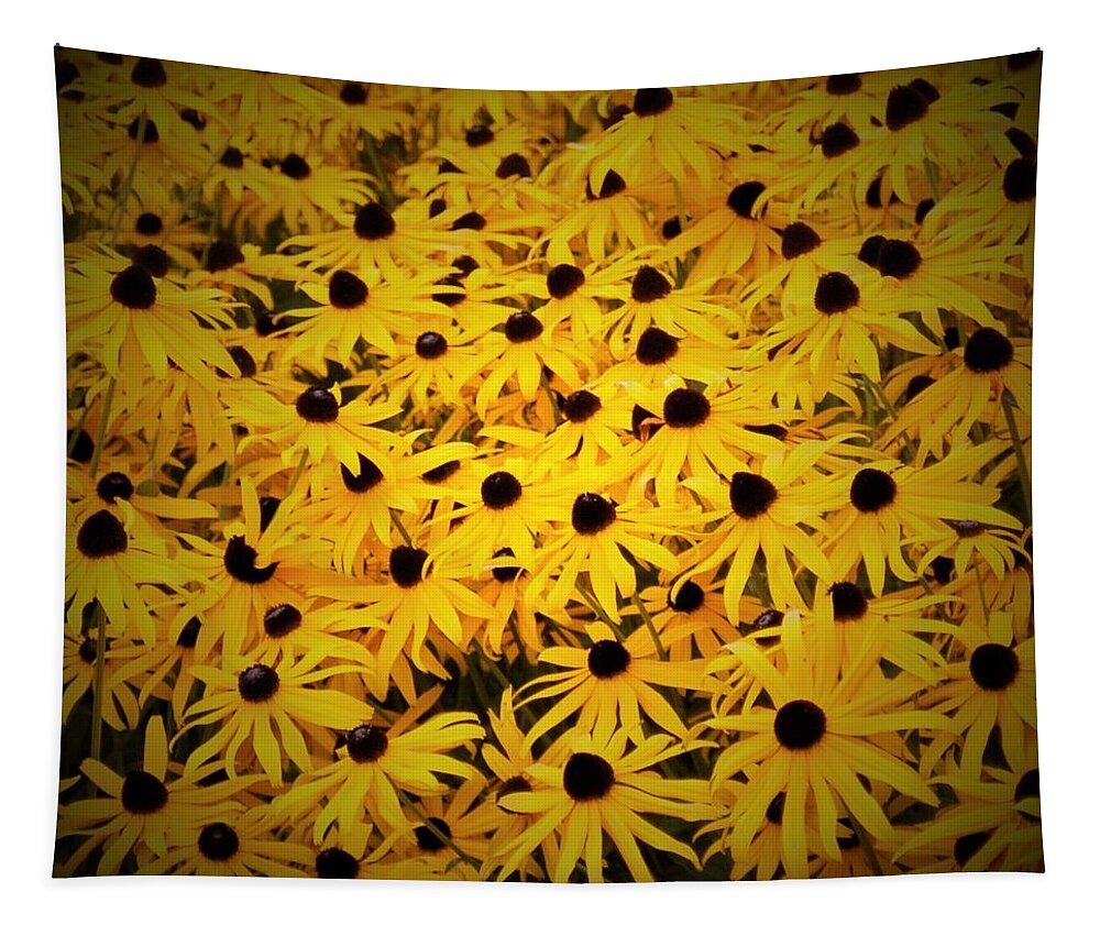 Yellow Tapestry featuring the photograph Flowers in full bloom by James Cousineau