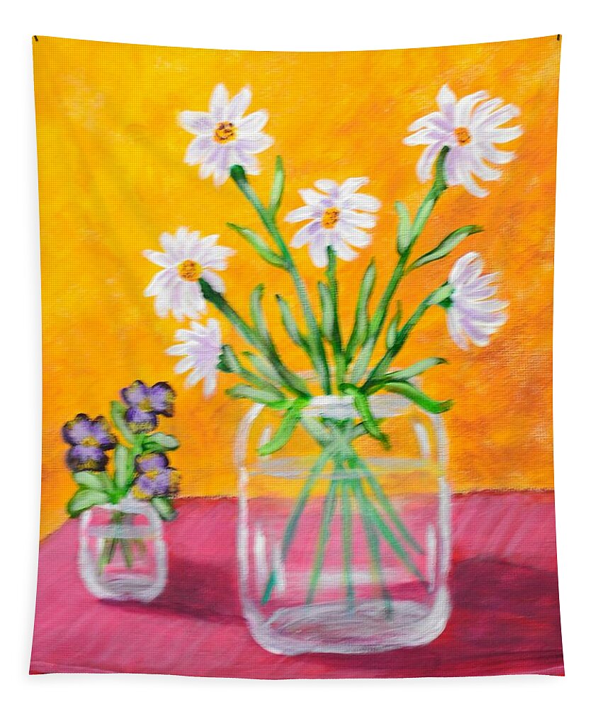 Flowers Tapestry featuring the painting Flowers in Jars by Nancy Sisco