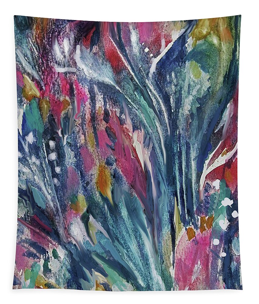 Abstract Flowers Tapestry featuring the mixed media Flowers in the Wind by Jean Batzell Fitzgerald