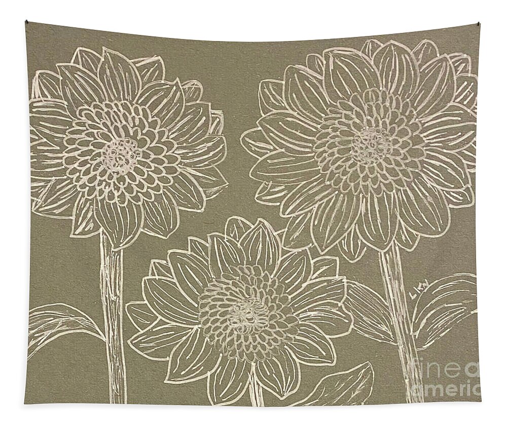 Sunflowers Tapestry featuring the drawing Flowers in White by Lisa Neuman