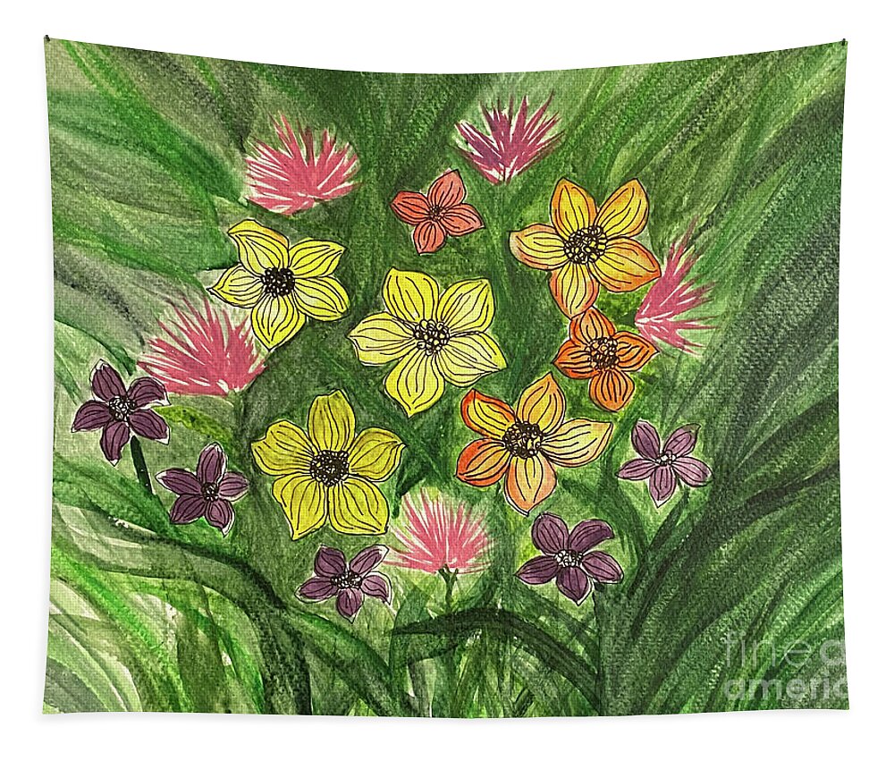 Flowers Tapestry featuring the mixed media Flowers by Lisa Neuman