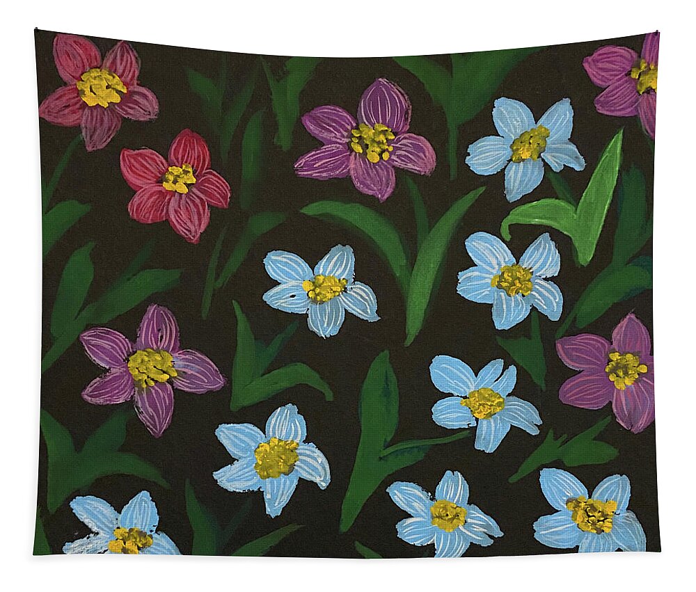 Flowers Tapestry featuring the painting Flowers on Black by Lisa Neuman