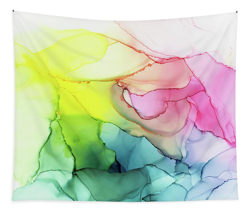 Ink Painting Tapestry featuring the painting Flowing Rainbow Bloom by Olga Shvartsur
