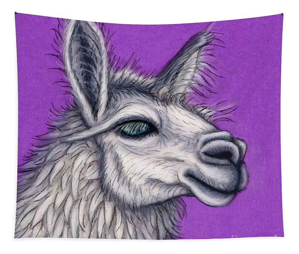 Llama Tapestry featuring the painting Fluffy White Llama by Amy E Fraser