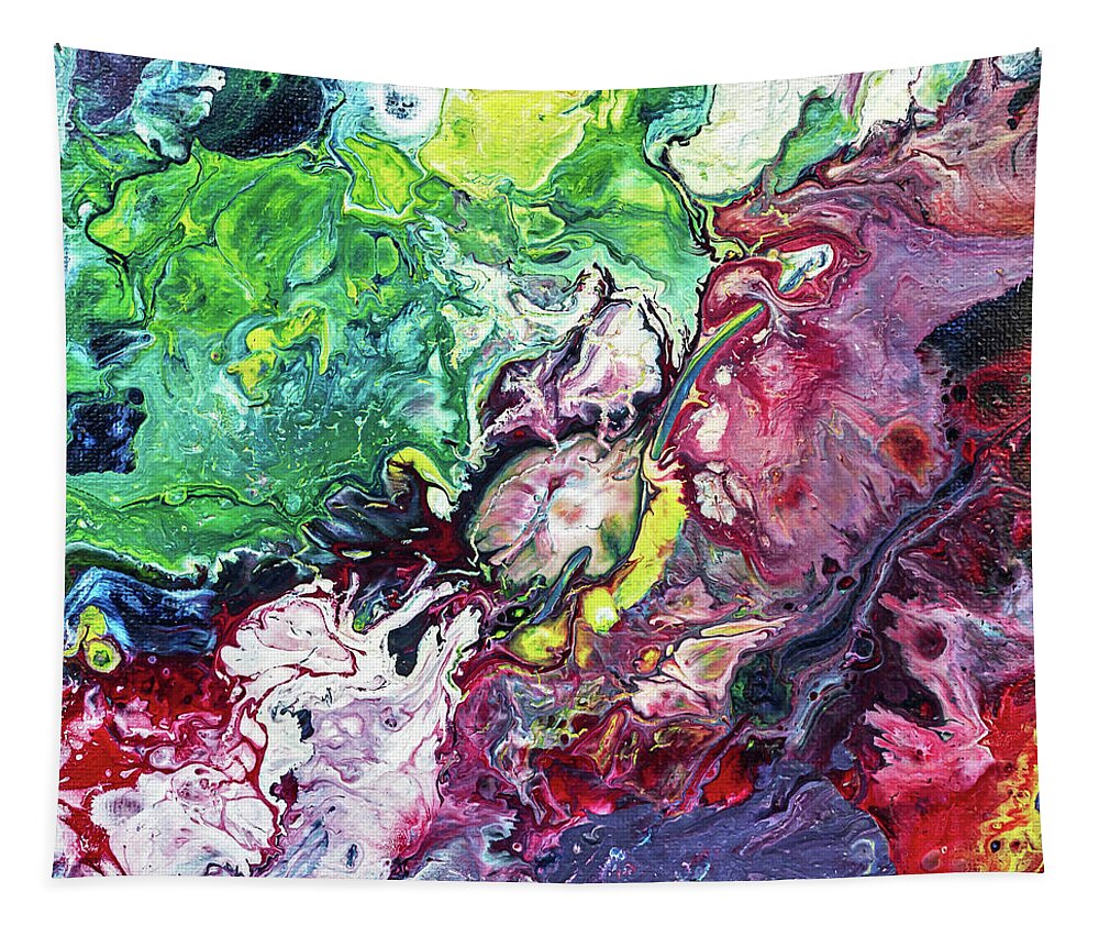 Fluid Tapestry featuring the painting Fluid Abstract Purple Green by Maria Meester