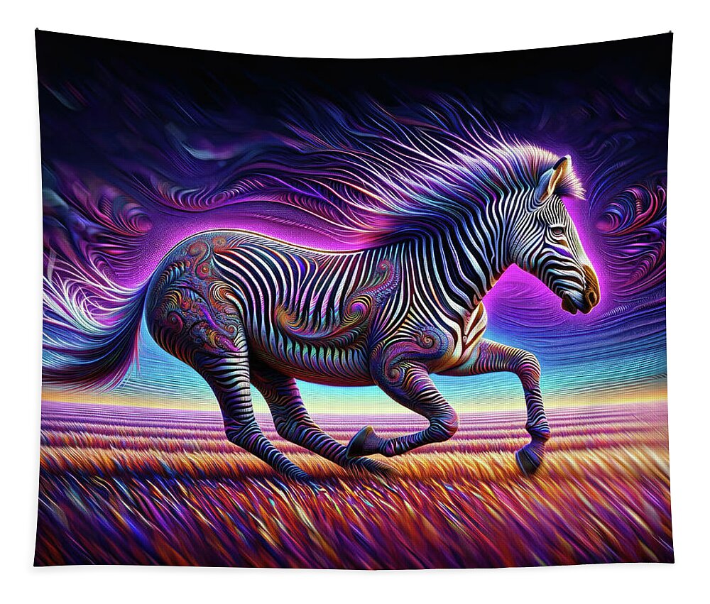 Surreal Zebra Tapestry featuring the digital art Fluorescent Spectrum by Bill And Linda Tiepelman
