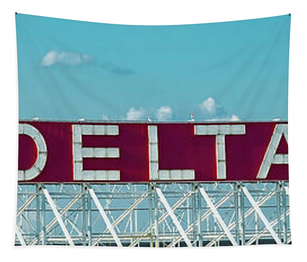 Reid Callaway Delta Air Lines Signage Images Tapestry featuring the photograph Fly Delta Jets Signage Hartsfield Jackson International Airport Atlanta Georgia Art by Reid Callaway