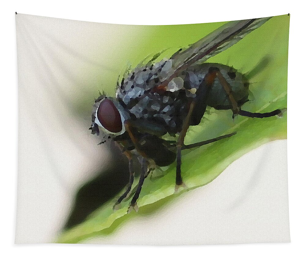 Fly Tapestry featuring the digital art Fly eat Louse by Peter Kraaibeek