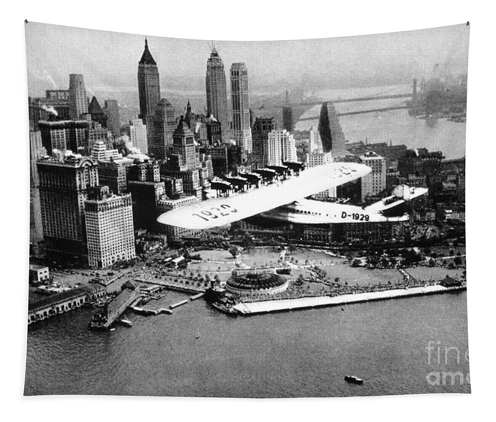 1930 Tapestry featuring the photograph FLYING BOAT - NEW YORK CITY, c1930 by Granger