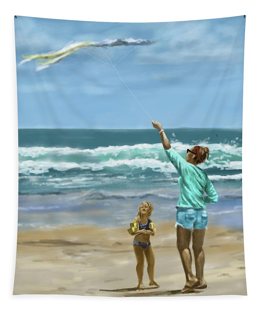 Beach Tapestry featuring the digital art Flying The Beach Kite by Larry Whitler