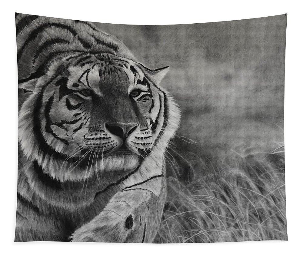 Tiger Tapestry featuring the drawing Focus by Greg Fox