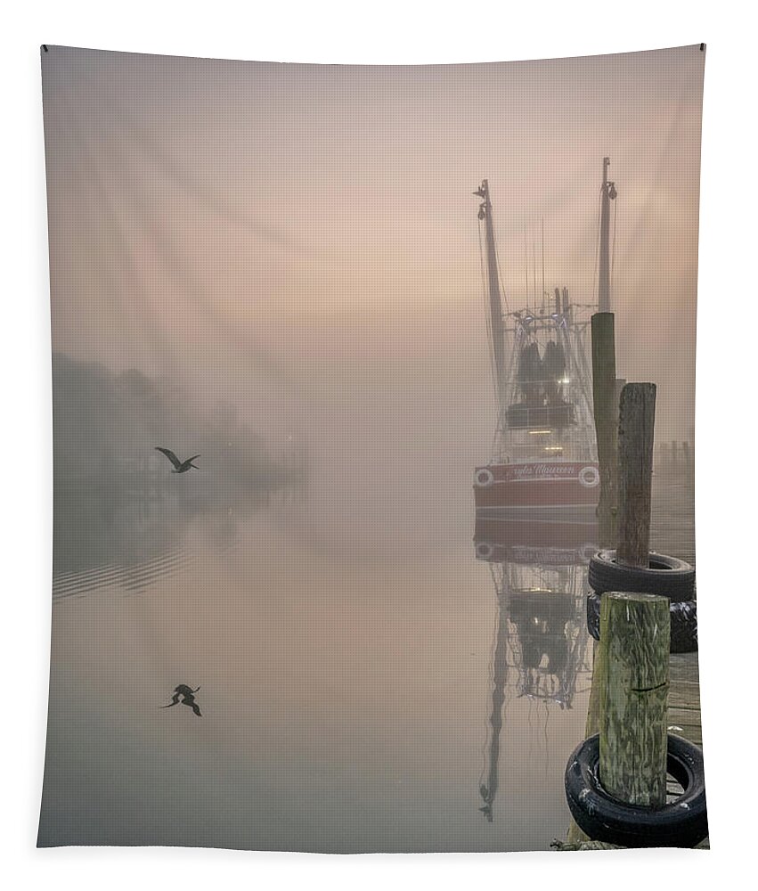 Fog Tapestry featuring the photograph Foggy Bayou Morning, 4/7/21 by Brad Boland