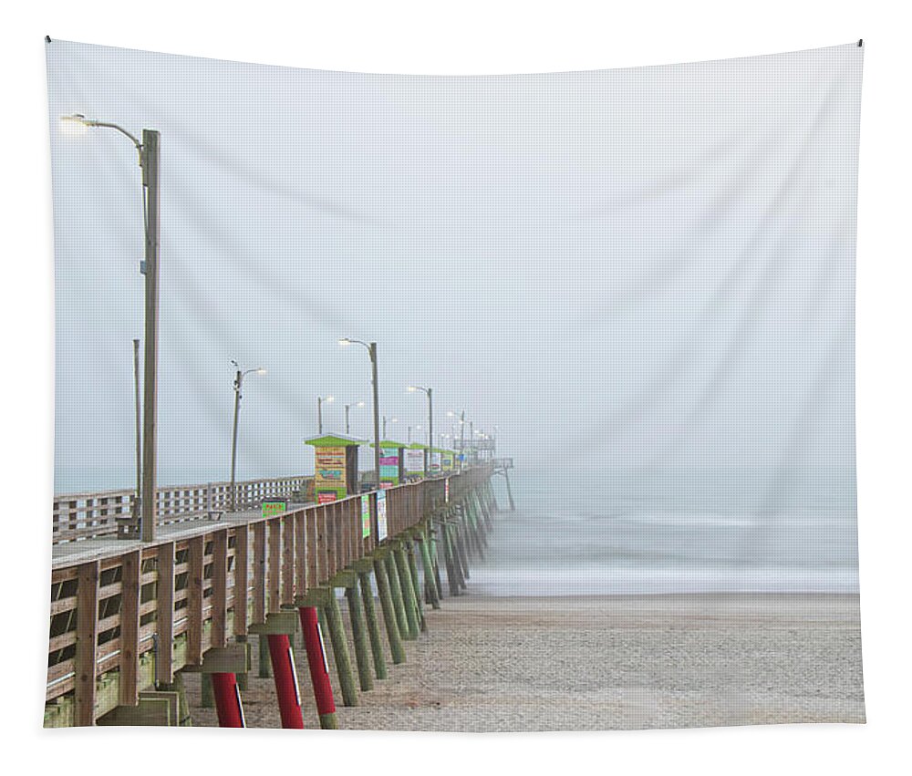 Fishing Tapestry featuring the photograph Foggy Evening at Emerald Isle North Carolina by Bob Decker