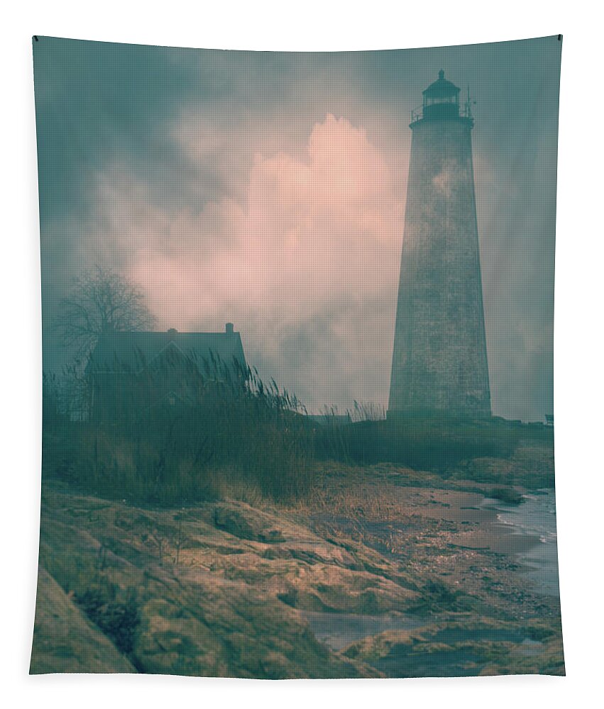 Lighthouse Tapestry featuring the photograph Foggy Morning At Lighthouse Point by Chris Lord