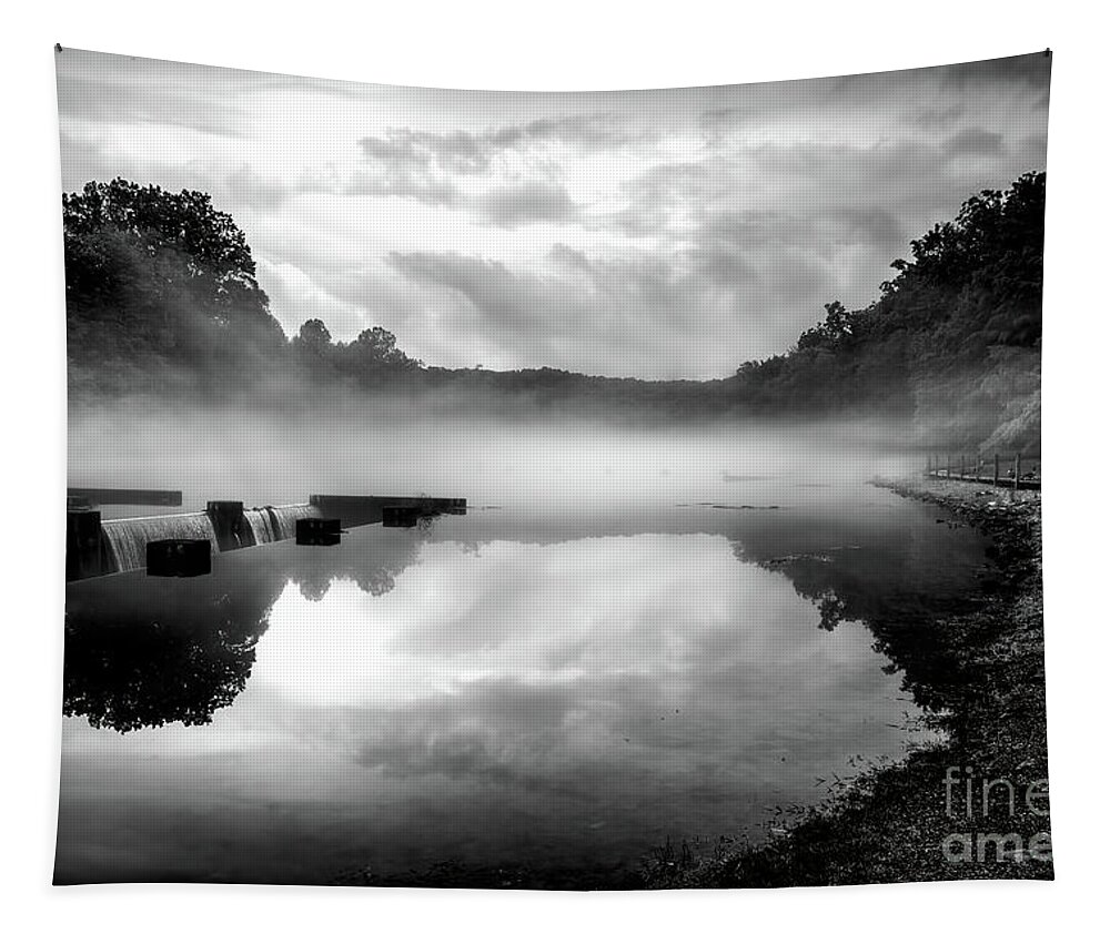 Fog Tapestry featuring the photograph Foggy Morning at the Weir by Shelia Hunt