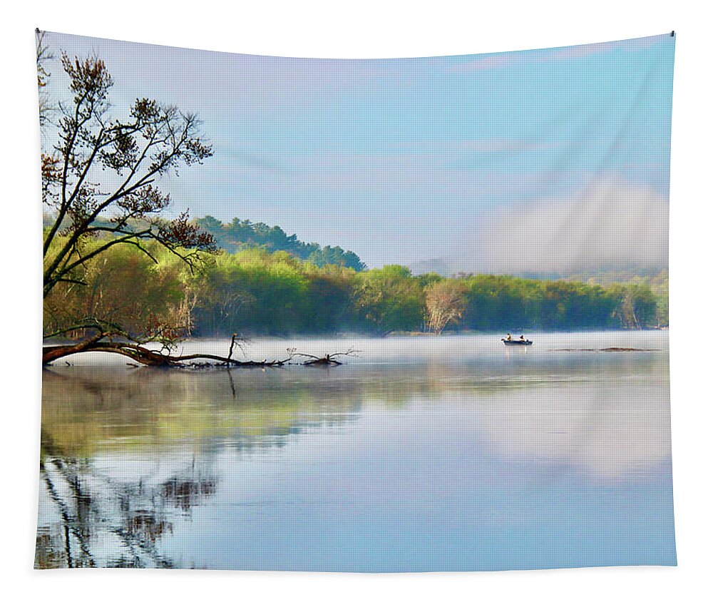 Fog Tapestry featuring the photograph Sunrise on the St. Croix by Sarah Lilja