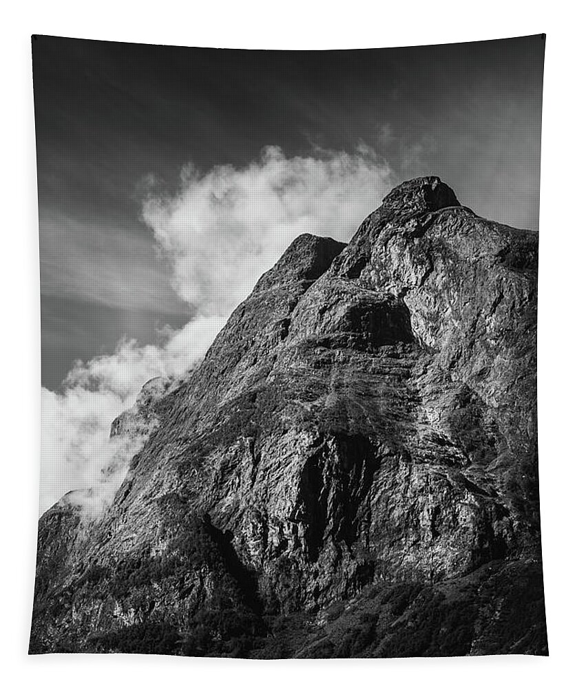 Black And White Tapestry featuring the photograph Foggy Mountains in Black and White by Nicklas Gustafsson