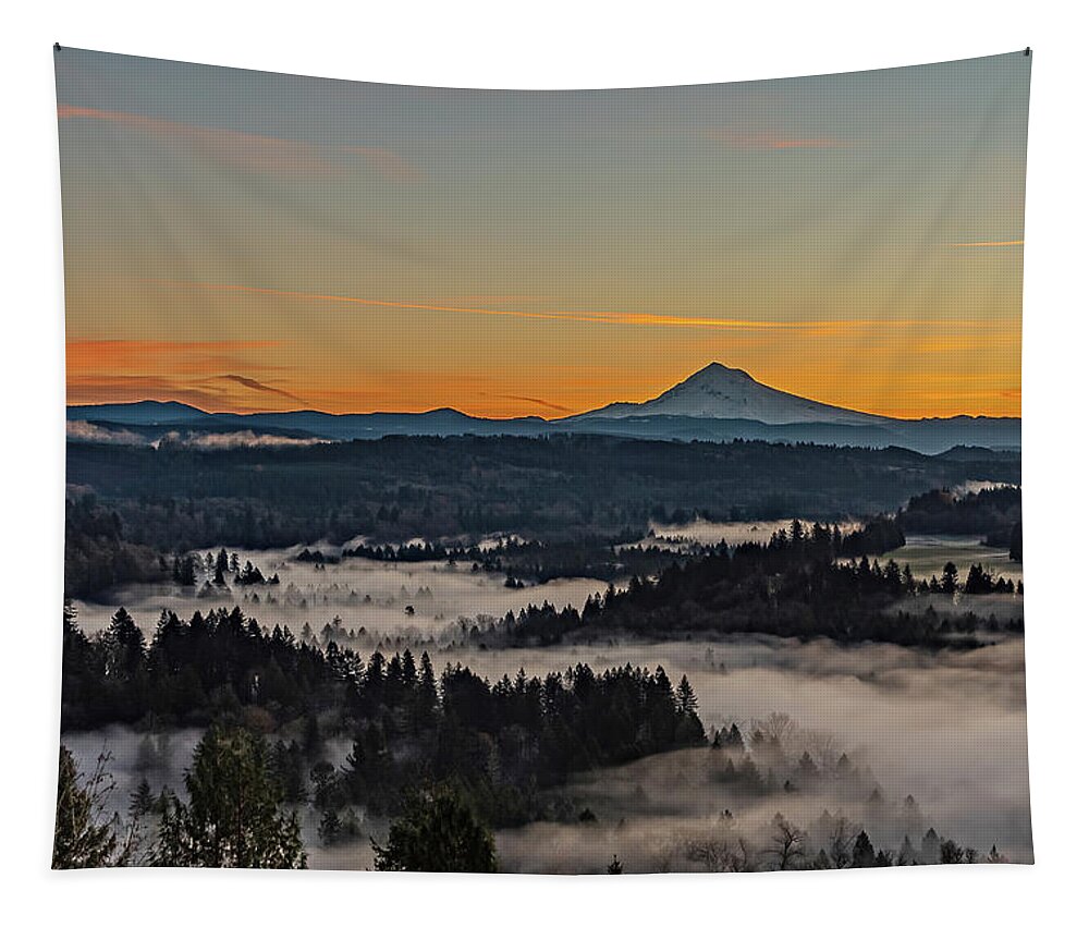 Fog Tapestry featuring the photograph Foggy Sunrise, by Ulrich Burkhalter