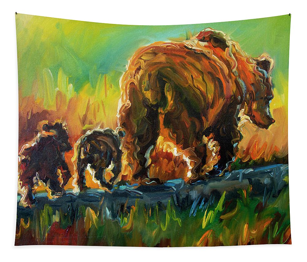 Bear Tapestry featuring the painting Follow Mom Bears by Diane Whitehead