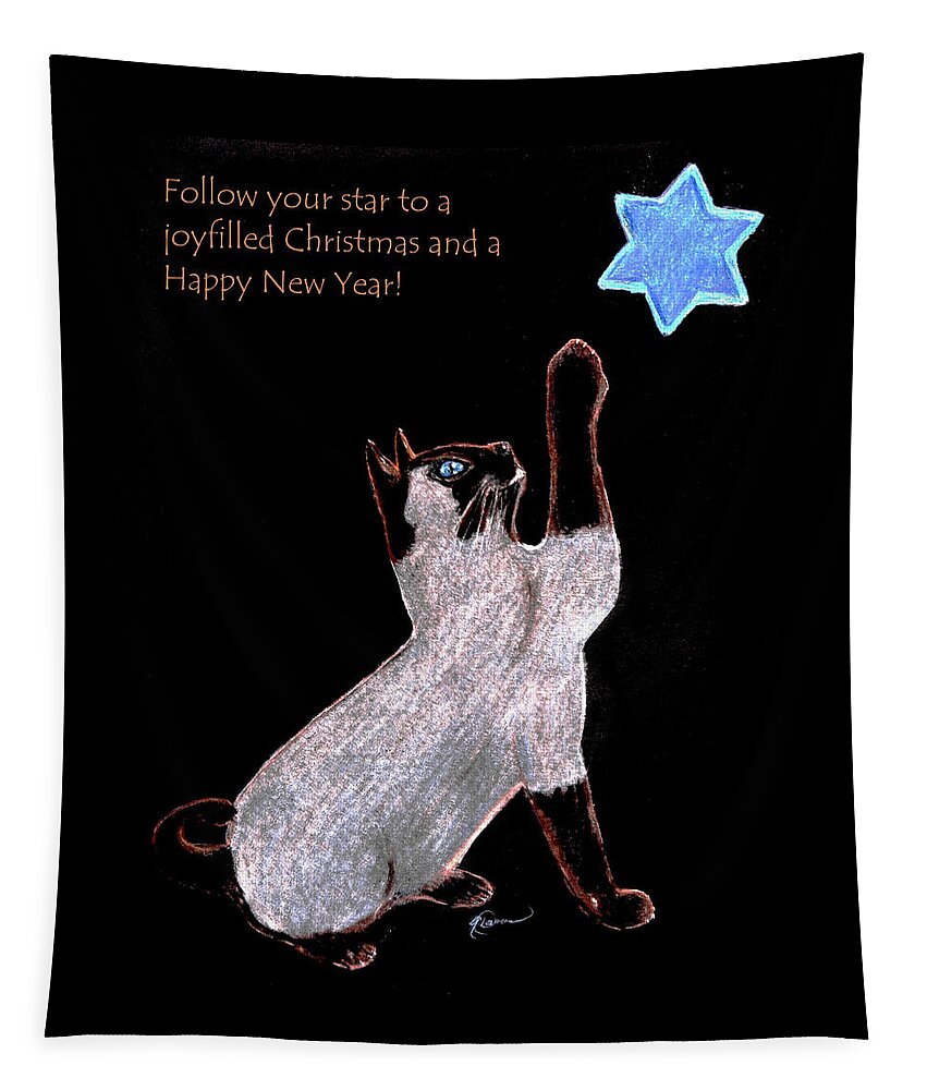 Siamese Tapestry featuring the drawing Follow Your Star by Angela Davies