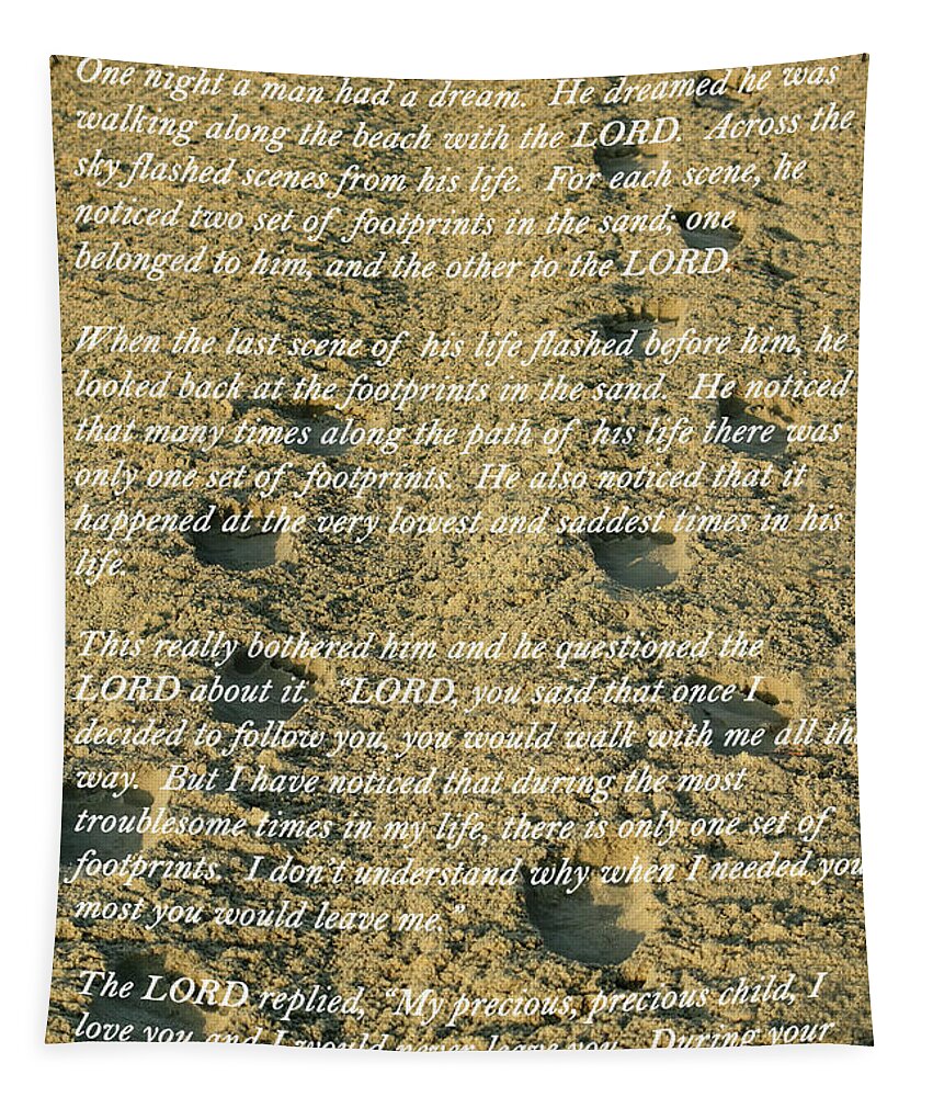 Footprints In The Sand Tapestry featuring the photograph Footprints In The Sand by Lens Art Photography By Larry Trager