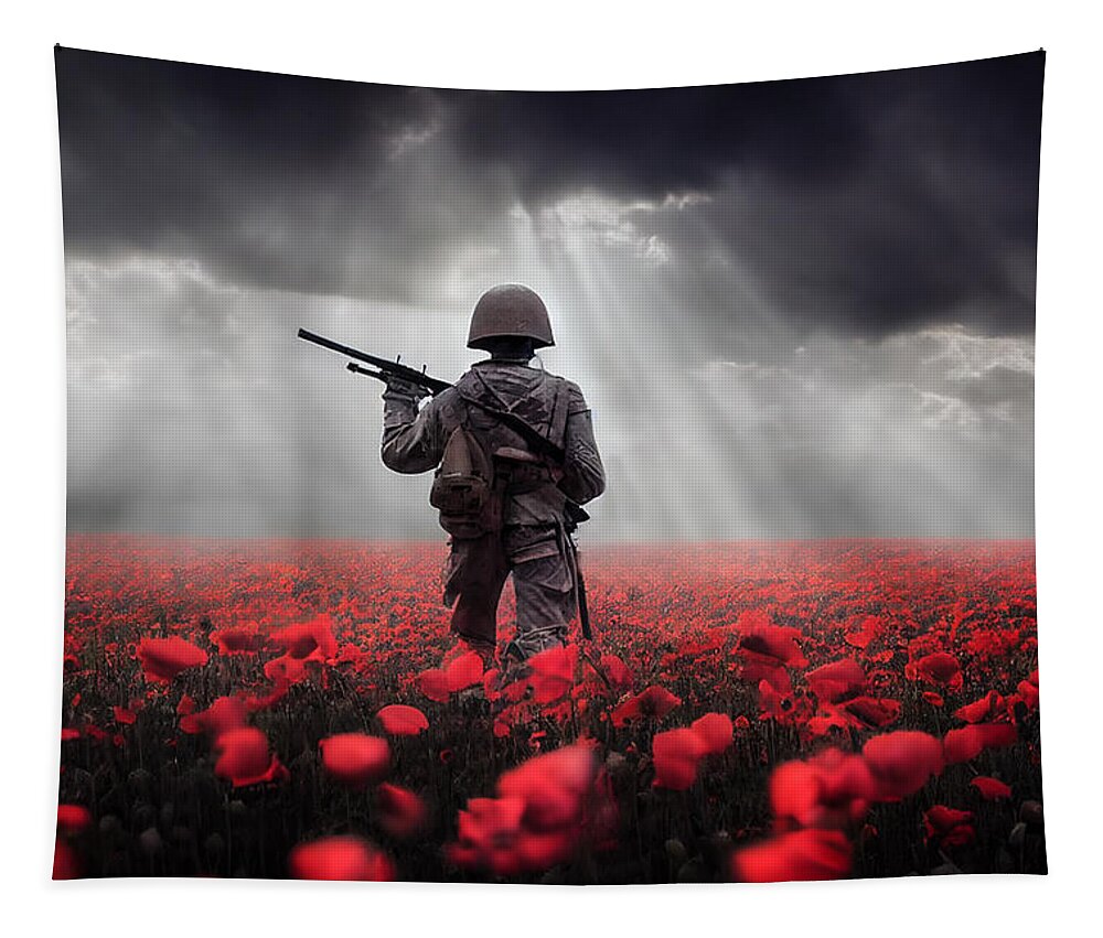 Soldier Poppy Field Tapestry featuring the digital art For Those Fighting by Airpower Art