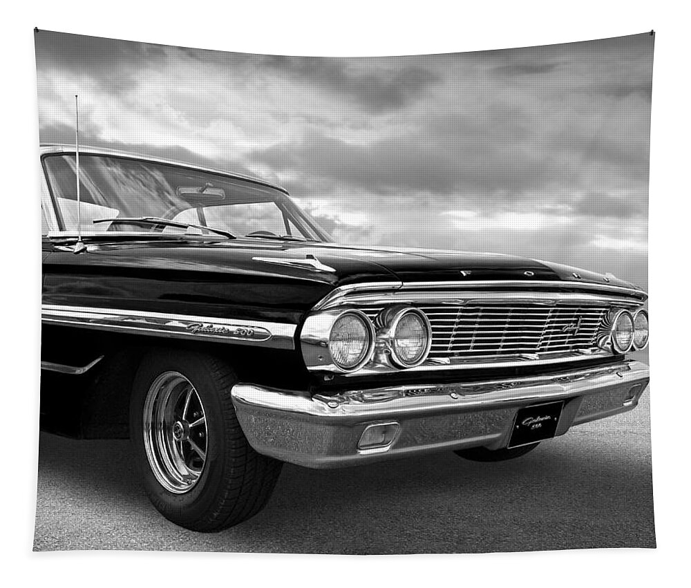 Ford Tapestry featuring the photograph Ford Galaxie 500 1964 Front BW by Gill Billington