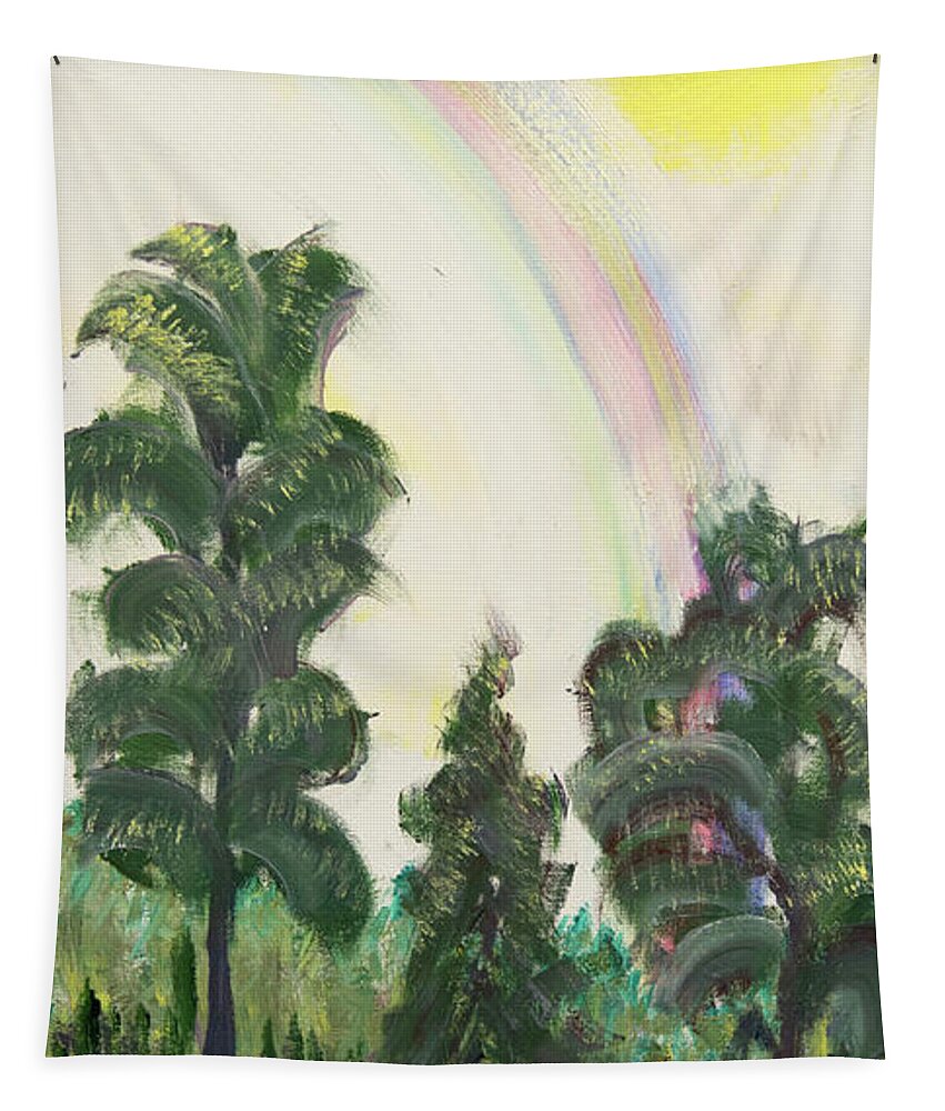  Tapestry featuring the painting Forest Rainbow by David McCready