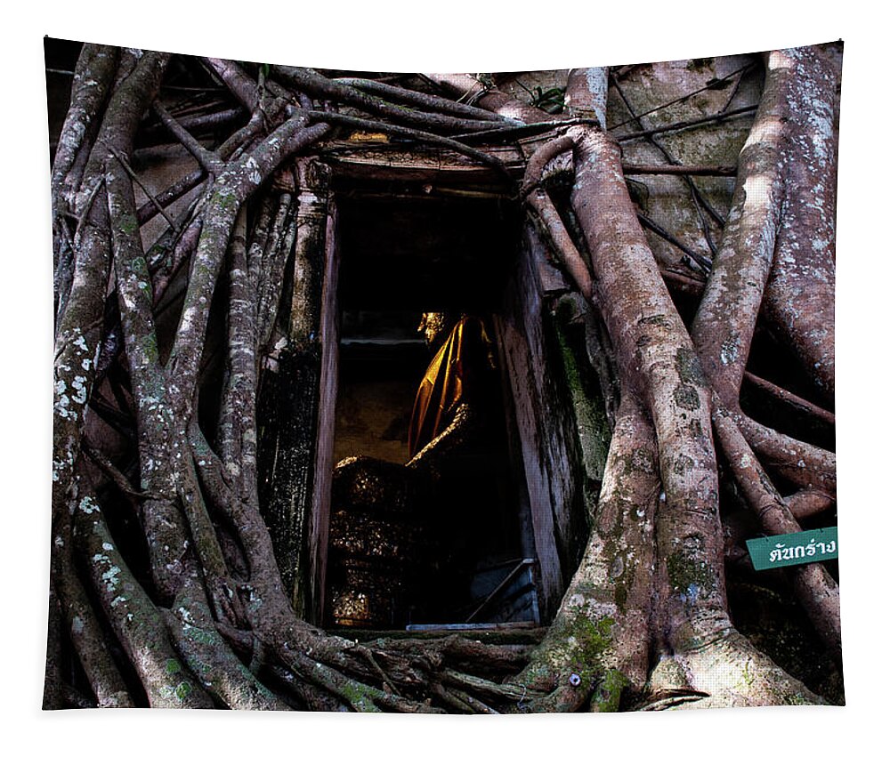 Banyan Tapestry featuring the photograph Forgotten Temple - Wat Ban Kung, Thailand by Earth And Spirit