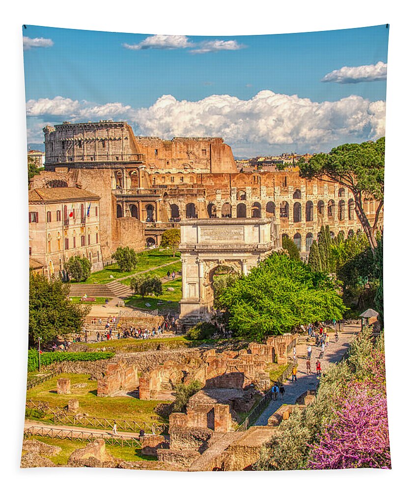 Colosseo Tapestry featuring the photograph Forum Romanum with The Colosseum in the background by Stefano Senise