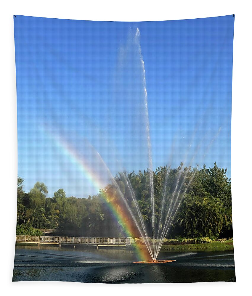 Fountain Tapestry featuring the photograph Fountain Rainbow - Portrait by Shane Bechler