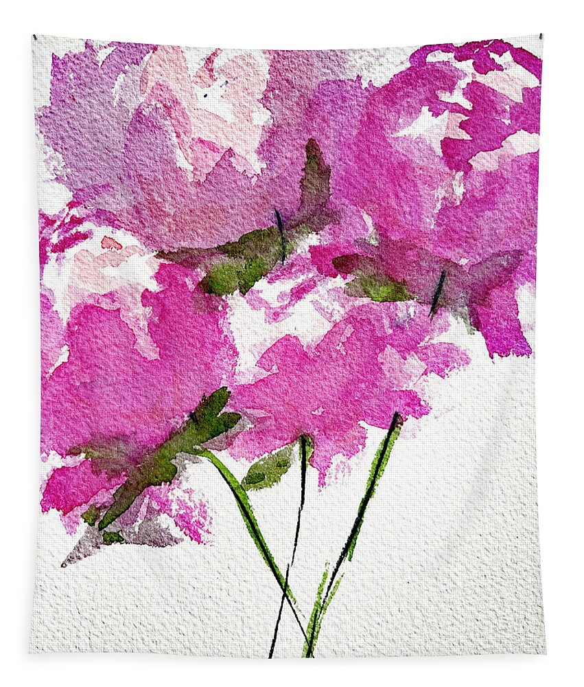 Peonies Tapestry featuring the painting Four Peonies Blooming by Roxy Rich