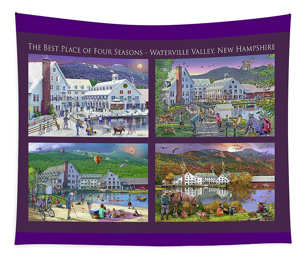 Waterville Valley Tapestry featuring the digital art Four Seasons at Waterville Valley, New Hampshire by Nancy Griswold