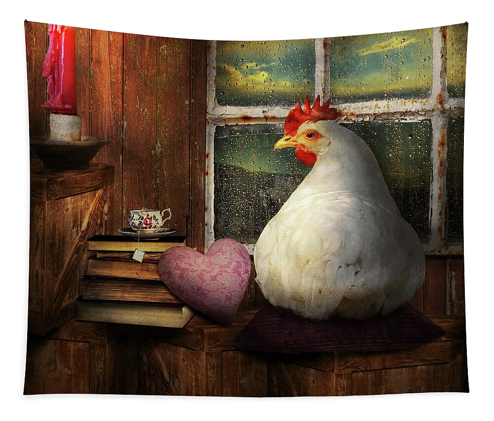 Fowl Weather Tapestry featuring the digital art Fowl Weather - Cooped up by Mike Savad