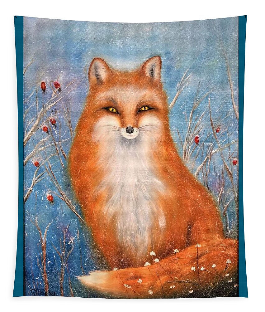 Wall Art Animals Fox  Red Fox Gloss Print Cards Of Original Painting Fox Double Page Postcard Of Original Painting White Envelope Greeting Cards Posters Tapestry featuring the photograph Fox by Tanya Harr