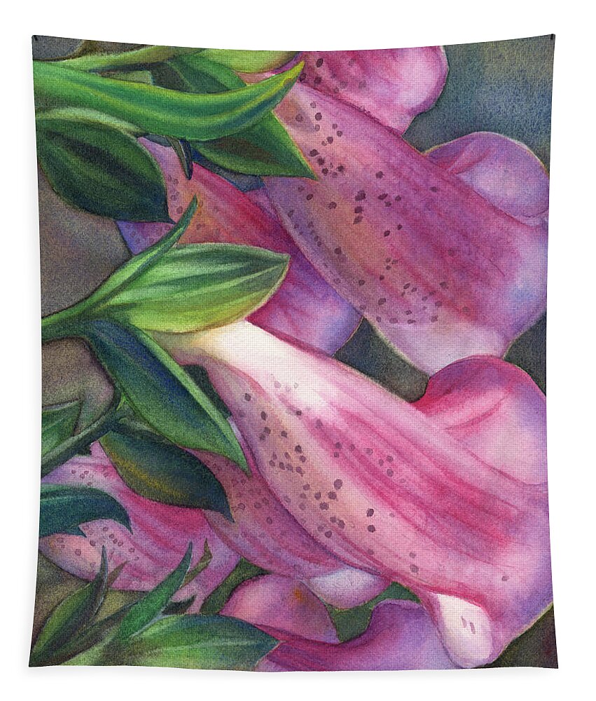 Watercolor Painting Tapestry featuring the painting Foxglove Glory by Sandy Haight