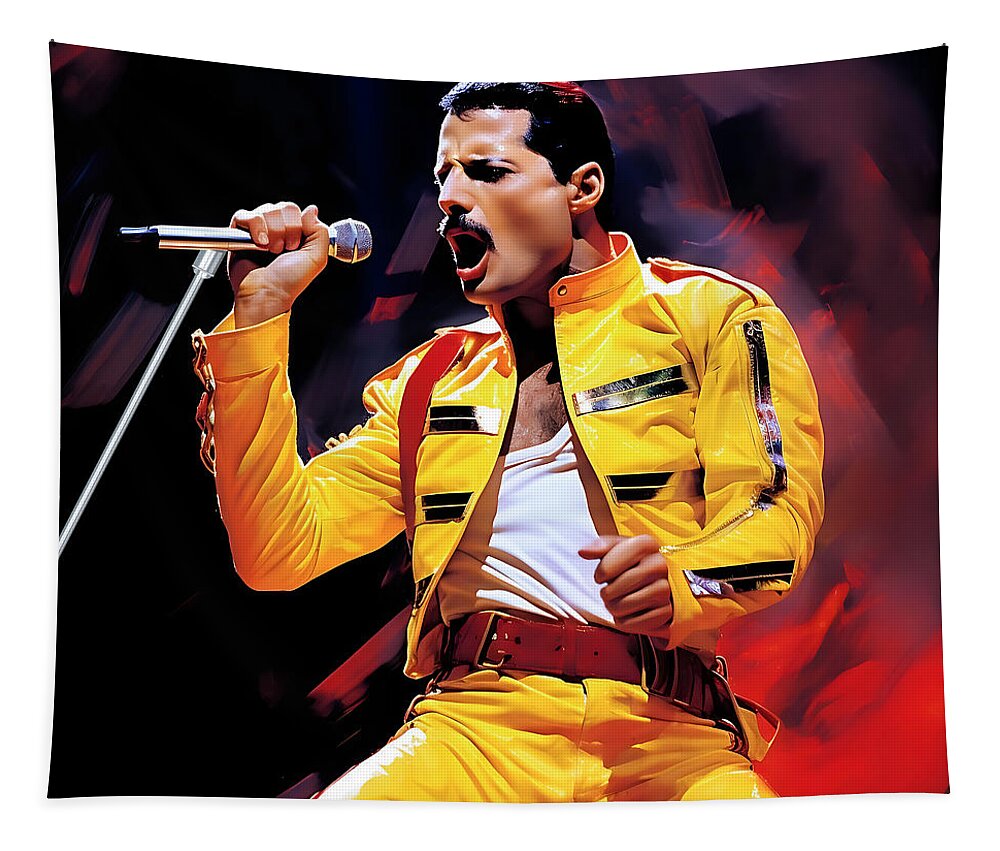 Freddie Mercury Tapestry featuring the painting Freddie Mercury 6 by Mark Ashkenazi