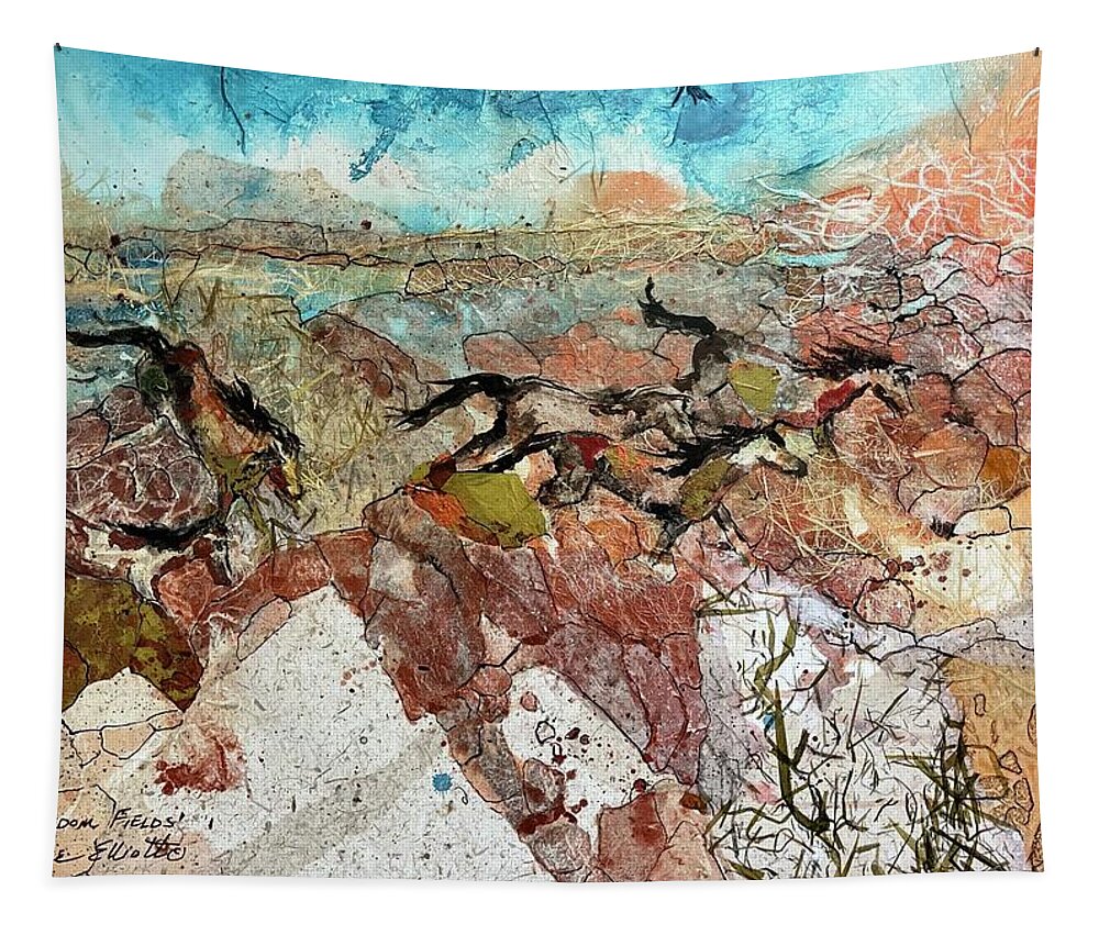 Horses Tapestry featuring the painting Freedom Fields by Elaine Elliott