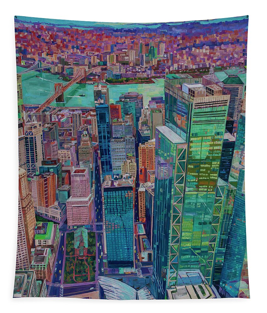 Freedom Tower Tapestry featuring the painting Freedom from Above by Heather Nagy