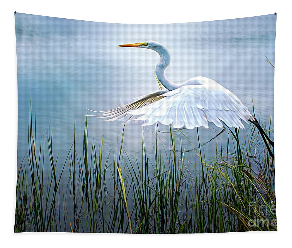 Blue Great Egret Tapestry featuring the photograph Freedom in Flight by Amy Dundon