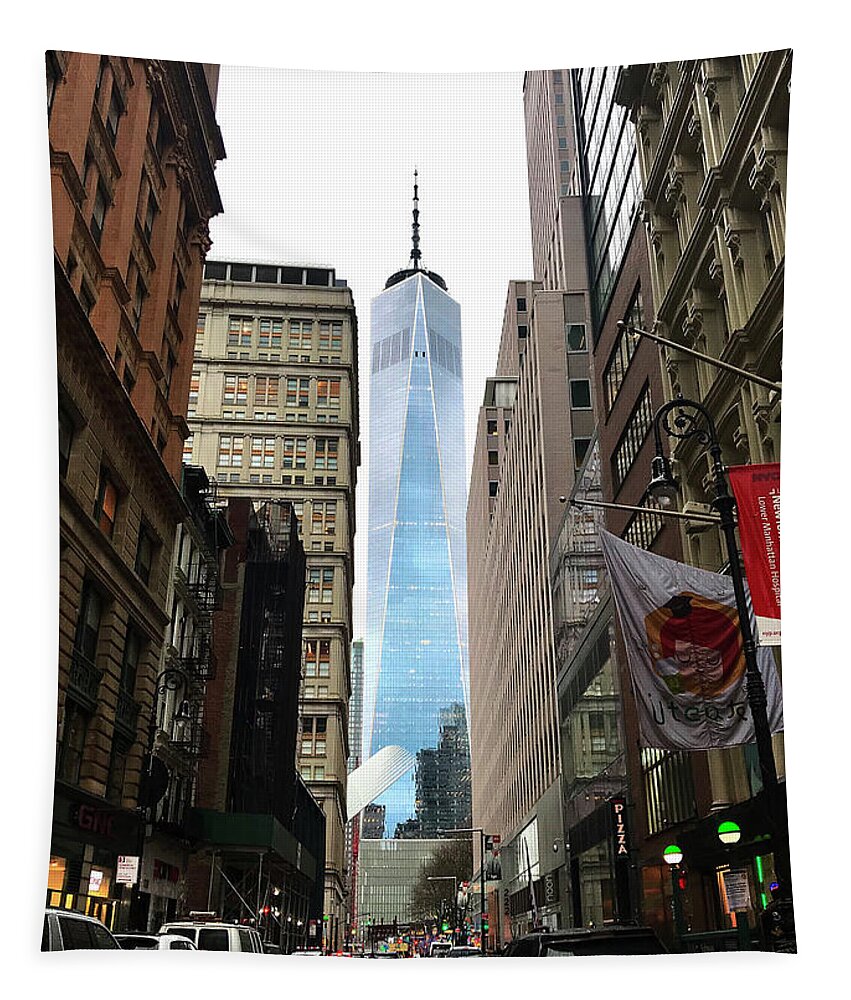 Freedom Tower Tapestry featuring the photograph Freedom Tower Stands Sentry by Lorraine Devon Wilke