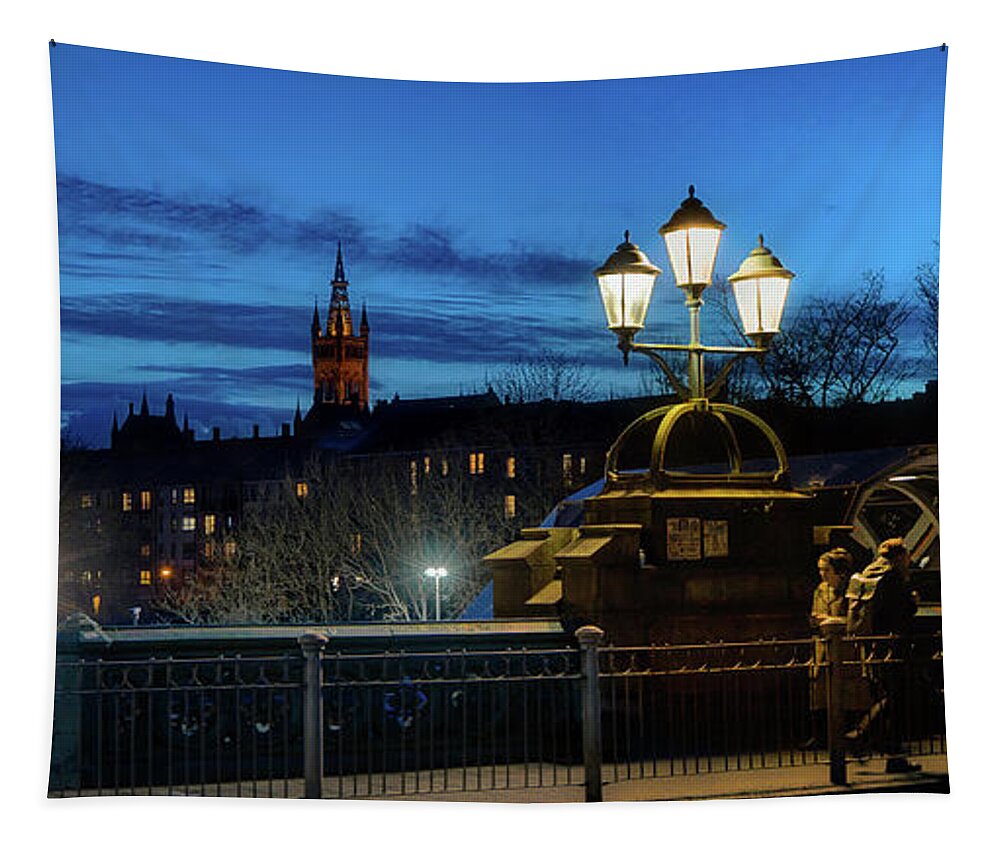 Cold Tapestry featuring the photograph Freezing dusk on Kelvinbridge by Micah Offman